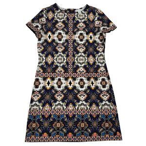 London Times Colorful Kaleidoscope A-Line Shift Dress Short Sleeve Stretch 12